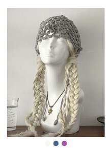 Handmade Crochet Hollow Out Beanie Hat, New Spring Tassel Tie Breathable Knit Mesh Cap, Small Face Flattering, Handmade Crochet Hollow Floral Beanie Hat, Large Head Circumference Knit Cap, Summer - Multicolor - View 10