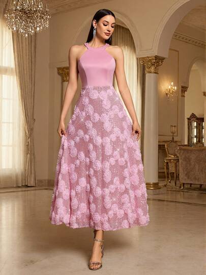 Đầm A-line không tay mùa hè dành cho nữ, đính sequin hoa 3D, sang trọng, thanh lịch, thích hợp cho các dịp lễ, kỳ nghỉ, đám cưới, tiệc sinh nhật, lễ tốt nghiệp.