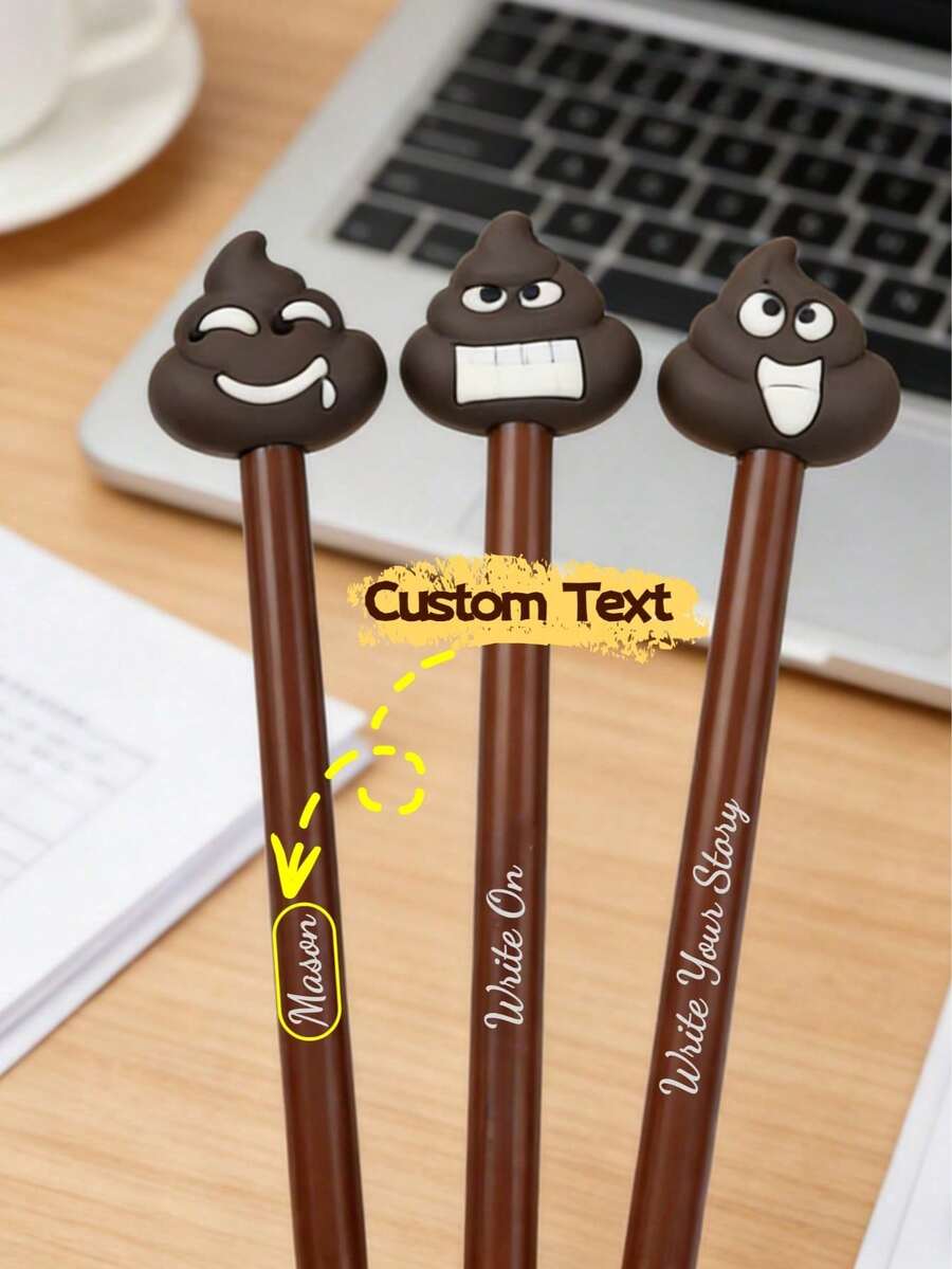 [Personalizado] Bolígrafo con forma de excremento, novedoso y divertido, expresión de dibujos animados, nueva opción para papelería escolar y de oficina, expresión aleatoria - Multicolor - Ver 1