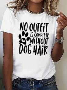 Camiseta casual de manga corta y cuello redondo con estampado, perfecta para el verano y la primavera, diseñada para mujeres. - Negro - Ver 3
