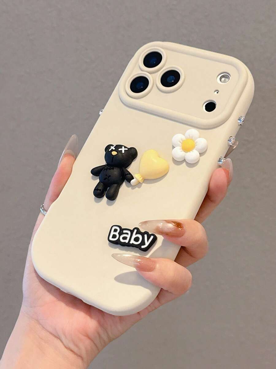 Cute Bear & White Daisy DIY Candy Color Shockproof Phone Case, Fashionable With Electroplated Independent Button Precise Cutouts, Compatible With IPhone 15/15 Pro/15 Plus/15 Pro Max/14/14 Plus/14 Pro Max/17/17 Pro/17 Pro Max/16/16 Plus/16 Pro Max/13/13 Pro Max/11/11 Pro Max, Exquisite Gift For Friends, Lovers, Classmates Or Yourself