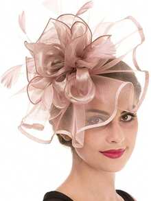 Feather Headpiece Hair Clip Headband Dual-Use Kentucky Derby Veil Hat Photoshoot Bridal Veil Headpiece - Multicolor - View 9