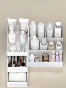 1个多功能化妆品收纳盒，办公文具桌面整理架带抽屉，家用桌面收纳，适合新年、情人节、母亲节、父亲节、夏季毕业季返校季礼物 - 彩色 - 查看 3