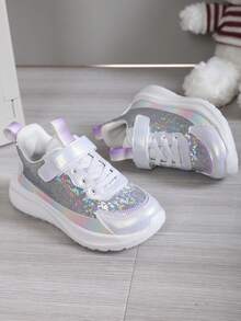 1 Pair Fashionable, Comfortable And Lightweight Spring Children's Sports Shoes. Summer Breathable Hollow-Out Sneakers For Big Kids. Student Daily Wear Anti-Slip Durable EVA Outsole, Molded Insole, Soft Glossy Bottom, Suitable For Daily Wear And Running - Silver - View 4