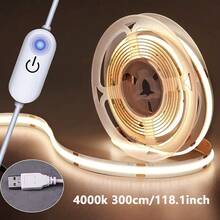 LQHZMYY 1 Stück Touch dimmbare LED Lichtleiste, 1 Set USB betriebener COB LED Streifen mit Touch-Steuerung (Langes Drücken zum Einstellen der Helligkeit), Einfarbige Optionen (3000K/4000K/6000K), geeignet für Geburtstagsfeiern und Weltraum-Themen, weicher Lichtstreifen für TV-Hintergrundbeleuchtung, Beleuchtung im Schlafzimmer, 5V - Neutrales Licht 4000K - Übersicht 12