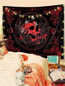 1 tấm thảm trang trí in hình đầu lâu và mặt trăng, chất liệu polyester hình vuông hiện đại, phù hợp cho phòng khách và phòng ngủ. - Nhiều màu - Xem 2