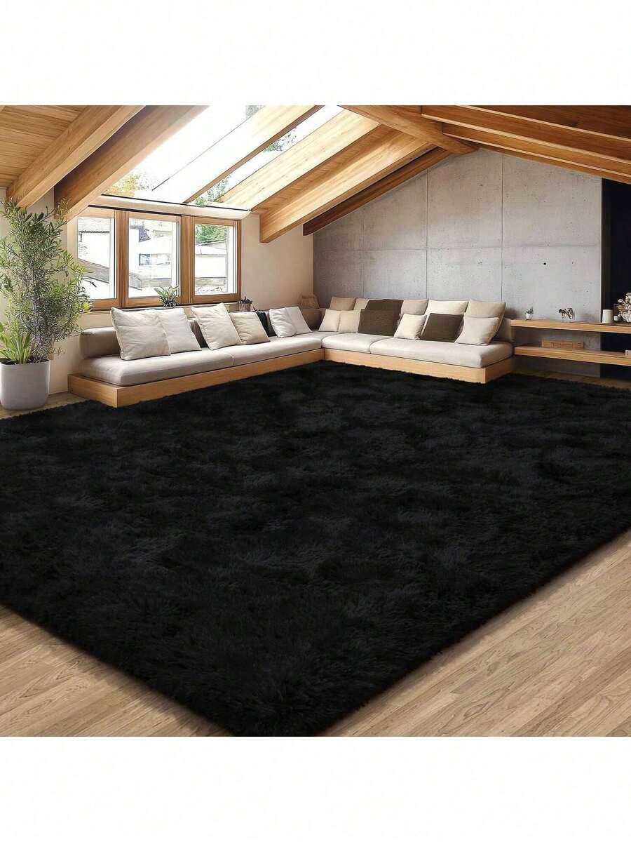 eluckya Plush And Thick Long-Pile Carpet, Super Soft And Comfortable Rug, Non-Slip Thick Pile Carpet, Suitable For Bedrooms, Living Rooms, Bathrooms, Dorm Rooms, Room Decor, Kitchen Essentials, Family Gatherings, Valentine's Day, Birthday Parties, Home Decor, Bedroom Decor. - 黑色 - 查看 1