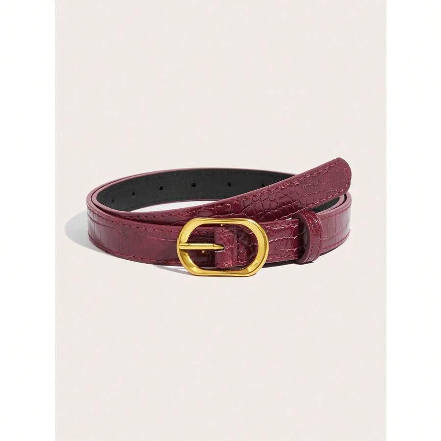 2026 New Hot-Selling List Fashion Korean Version Ins Wind Alloy Pin Buckle Women's Belt Commuting High-End Versatile Jeans Belt Belt Waist One Piece - 酒紅色石頭紋(古金日扣) - 查看 1