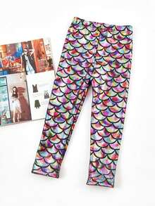 Quần legging bó sát lấp lánh vảy cá cho bé gái, kiểu dáng ôm sát, thích hợp mặc hàng ngày và dự tiệc, quần tất lấp lánh ánh cầu vồng kiểu nàng tiên cá. - Nhiều màu - Xem 3