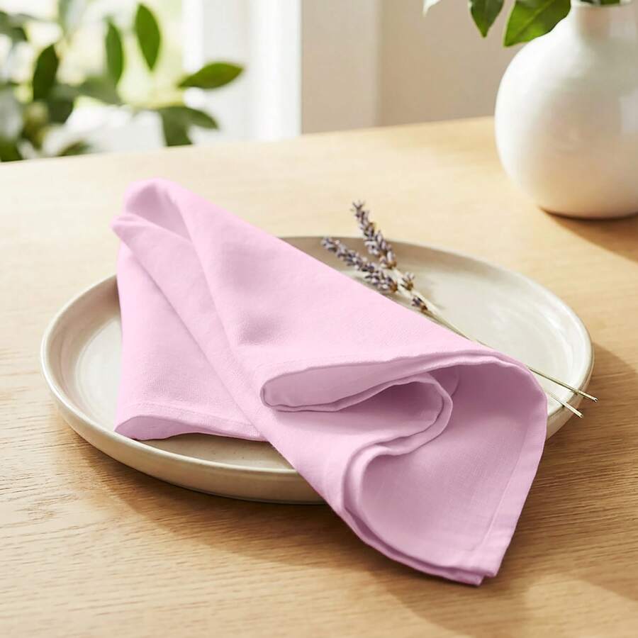12pcs Solid Color Cloth Napkins, Washable Cotton Table Napkin For Household Dining Fall Autumn Decor Wedding Hotel 45*45cm - 淺粉色 - 查看 1
