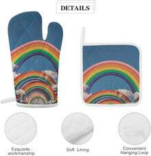 Beautiful World Rainbow Tribe - Guantes de horno y soportes para ollas, guantes de horno y soportes para ollas, juego de 3 guantes de horno de silicona resistentes al calor - 1 - Ver 4