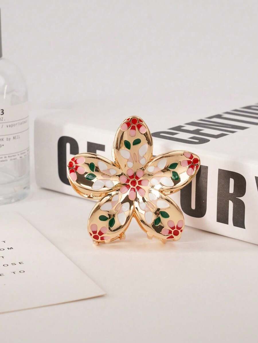 1pcsThe New Pink Flower Zinc Alloy Hair Claws From Europe And America In 2025 Are Suitable For Travel And Daily Wear, Looking Fresh And Sweet - Multicolor - View 1