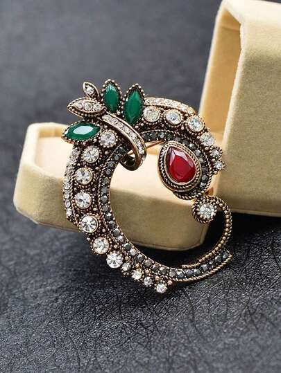 1pc Women's Retro Classic Elegant Round Floral Rhinestone Brooch, Decorative Accessory For Blazer, Jacket, Clothing