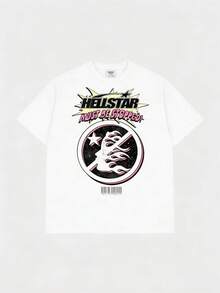 Hellstars Must Be Stopped! Retro Graphic T-Shirt,220g 100% Cotton,Round Neck Short Sleeve,White Streetwear Essential,Unisex Style - White - View 1