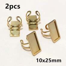 2个方形长方形不锈钢加厚可调节戒指托底座，适用于12/20/25mm 18x25mm凸面宝石DIY配件 - Thick Ring Setting - 查看 12