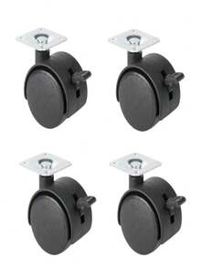 4pcs 1.5 Inch PP Flat Plate Casters With Brake, Swivel Wheels For Coffee Table, Computer Desk - 4 - View 3