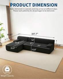 Techigher Modular Sectional Sofa, L-Shaped Corner Couch With Chaise, Boneless Couches, Sofa Bed For Living Room Bedroom, No Assembly Required, Compressed Packaging - Black - View 9