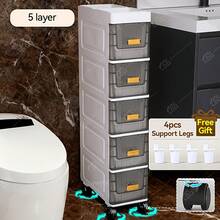 Deluxe Slim Storage Cabinet With Drawers - Durable Waterproof PP Material, Multi-Purpose Organizer With Ample Storage For Bathroom, Kitchen, Personal Care Product Dispensers, And More - Ideal For Small Spaces, Storage Drawer Units OQIE - 4層 - 附輪子 - 查看 5