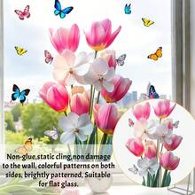 1/3pcs Colorful Floral Window Stickers, Vibrant Orchid, Tulip And Butterfly Decorations, Removable Anti-Collision Glass Stickers, Suitable For Living Room, Kitchen, Home Decor - Tulips and Orchids - View 12