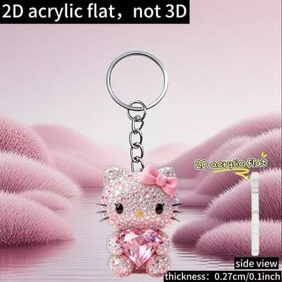 SANRIO [2D Flat], 1 PC New Acrylic, With Heart Design For Valentine's Day, Novel Keychain, Keyring, Car Keychain, Backpack Wallet Keychain, Holiday Gift Decoration Key Pendant.