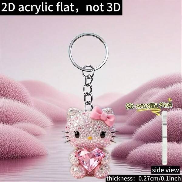 SANRIO [2D Flat], 1 PC New Acrylic, With Heart Design For Valentine's Day, Novel Keychain, Keyring, Car Keychain, Backpack Wallet Keychain, Holiday Gift Decoration Key Pendant.