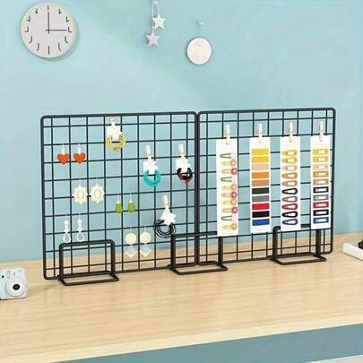 1pc Metal Display Rack, Suitable For Grid Panel, Grid Display Rack, Grid Base, Wall Grid Accessories, Iron Art Decoration Rack For Jewelry, School Art Works, Photo Exhibition, Etc.