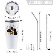 30oz Stainless Steel Tumbler Black White Options,  Cats Books Plants Flowers Design Graphic Cups, Insulated Travel Coffee Mug With Lid And Straw , Double Wall Vacuum Reusable Travel Cups, Funny Birthday Party Gift For Women & Men - 白色 - 查看 3