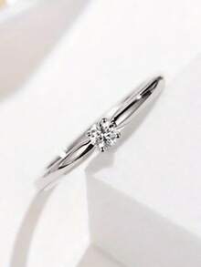 1枚女士优雅方形立方氧化锆戒指，适合作为情人节礼物或婚礼/派对佩戴 - 銀色 - 查看 3