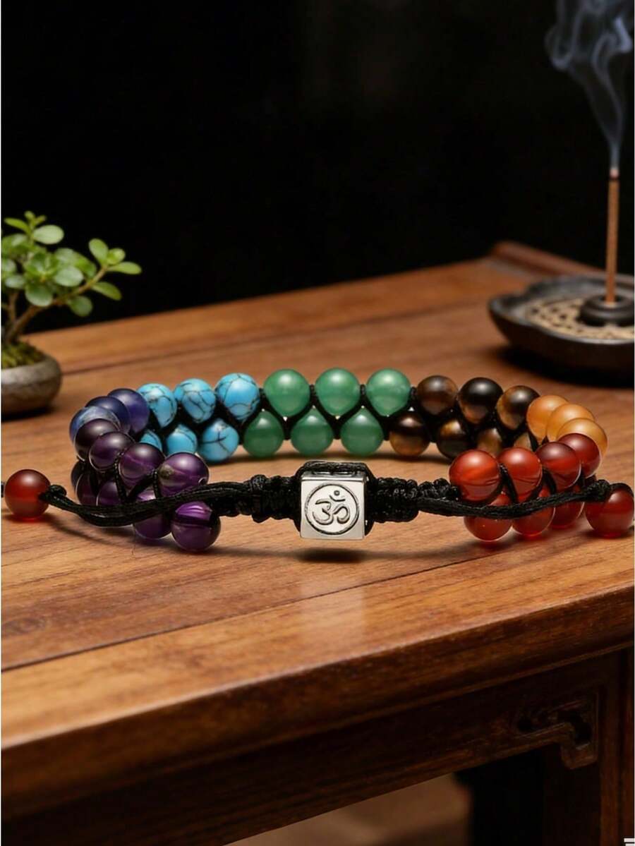 7 Chakra Energy Healing Double Layer Bracelet, Natural Stone Colorful Beaded Wrist Accessory, Yoga & Meditation Exclusive Jewelry, Couples & Best Friends Birthday Gift - Multicolor - View 1