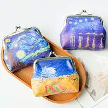 6pcs/Set Canvas Coin Purse, Card Holder, Pouch. Creative Painting Series, Can Hold Coins, Keys, Earphones - Multicolor - View 4