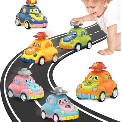 1-Piece Kids Press-Start Cartoon Vehicle Toy Set – Ice Cream Tone Color Matching, Rounded Streamlined Design & Cute Expression (Round Eyes/Smiling Mouth), Press-Top Mechanism & Inertial Sliding (Battery-Free), Early Education Intellectual Toy For 18M+ Boys & Girls, Ideal Birthday/Holiday Gift (Fun & Educational Meaning)