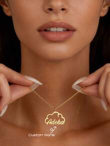 Cloud Shaped Custom Name Pendent Necklace For Women Girls Personized Stainless Steel Necklaces Nameplete Charm Minimalist Customized Jewelry Daily Party Wear Birthday Gifts - Multicolor - View 1