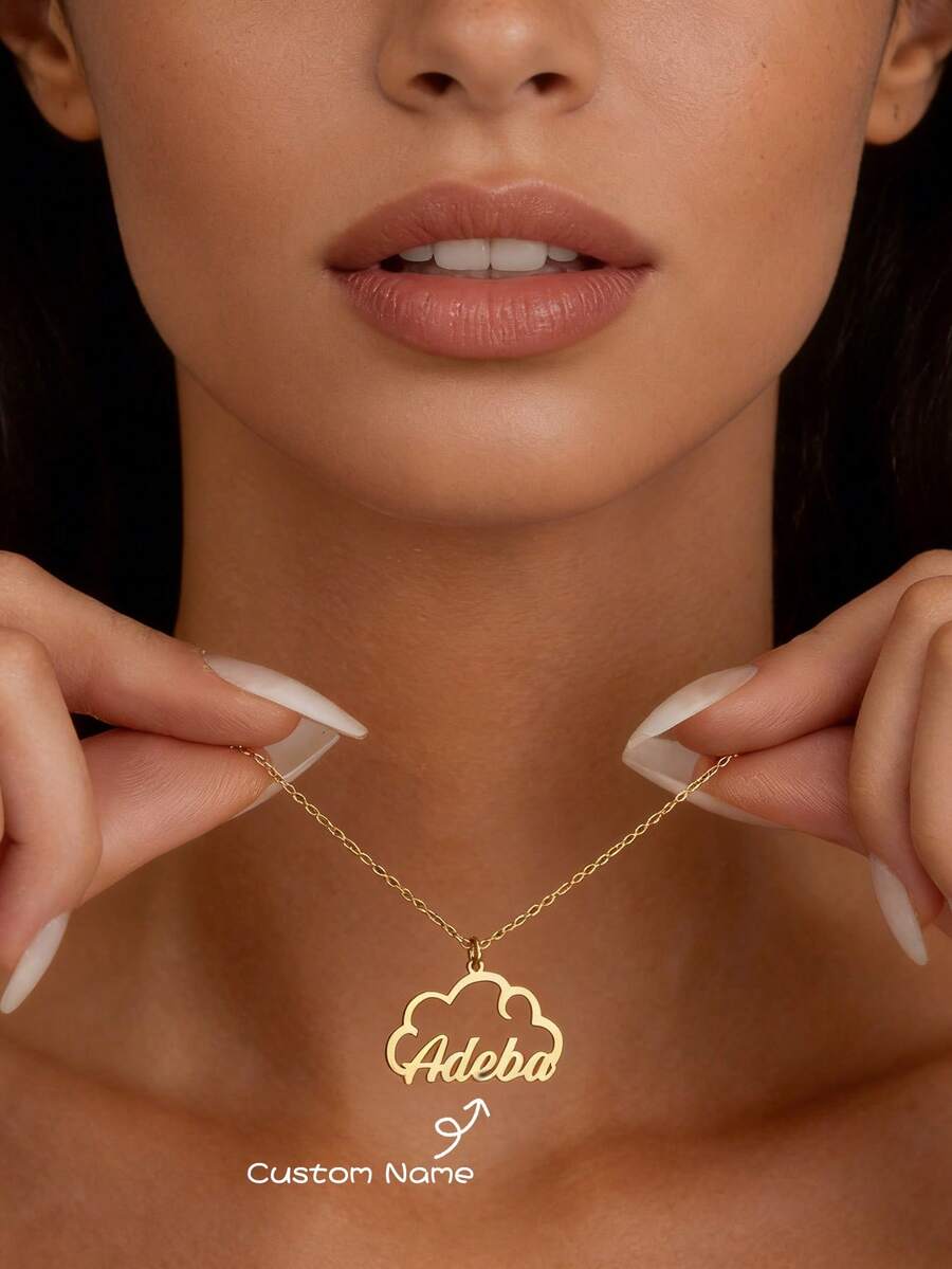 Cloud Shaped Custom Name Pendent Necklace For Women Girls Personized Stainless Steel Necklaces Nameplete Charm Minimalist Customized Jewelry Daily Party Wear Birthday Gifts - Multicolor - View 1