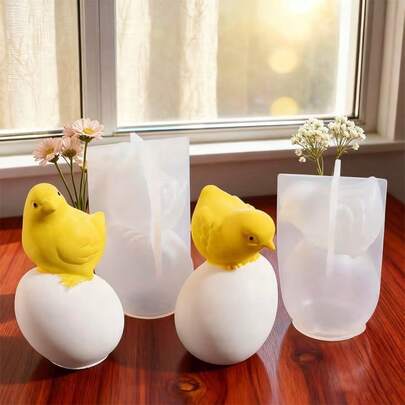 2pcs/Set Cute Chick Egg Stand Resin Silicone Mold - Upright Egg Posture Design With Expressive Eyes And Beak, Durable Silicone Animal Decor, Suitable For Candle Making, Resin, Plaster, Concrete Crafts - Ideal For Home Decor, Easter Gifts, Gift Items, Exquisite Craftsmanship