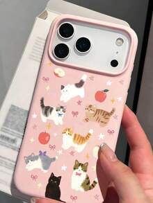 1个时尚可爱星星、水果、猫咪、蝴蝶结、苹果图案液态硅胶软壳防震手机壳，适用于苹果11/12/13/14/14Plus/15/15Plus/16/16Plus/7/8Plus/17/17Pro等型号 - 彩色 - 查看 1