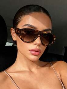 1副女士塑料几何全框豹纹太阳镜，基础款优雅美学休闲时尚眼镜，适合旅行、返校、派对、海滩、热带海滩度假等场合，配饰齐全。 - 彩色 - 查看 3