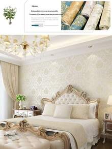 1pc Self-Adhesive Wallpaper, 3D Embossed, European Style, Non-Woven Fabric, High-Density, Suitable For Bedroom, Living Room, Accent Wall - 1PC - View 1