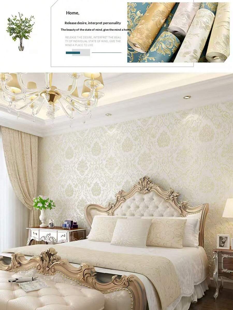 1pc Self-Adhesive Wallpaper, 3D Embossed, European Style, Non-Woven Fabric, High-Density, Suitable For Bedroom, Living Room, Accent Wall - 1PC - View 1