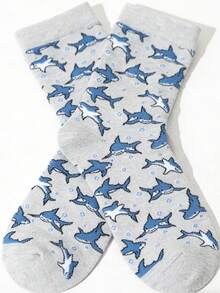 1/5 Đôi tất thể thao hoạt hình cá mập vui nhộn INS dễ thương dành cho nam, nữ, cặp đôi, thích hợp cho trượt ván, dài đến bắp chân. - Nhiều màu - Xem 2