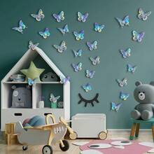 24pcs Vibrant Butterfly Wall Decals, 24pcs In 2 Styles And 3 Sizes Butterfly Stickers For Party Backdrop Decor, 3D Butterfly Stickers Room Nursery Decoration, Wall Decoration - 查看 2