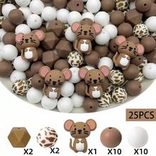25pcs Animal Shaped Silicone Bead Set, Perfectly Fit For DIY Keychain, Bracelet And Pen Decor | Colorful Variety, Keychain Accessories | Smooth Surface Beads, Beads And Combination Accessories - Multicolor - View 18