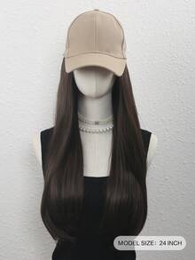 女士直发棒球帽假发，带长发接发，合成长直发假发帽，可调节棒球帽假发 - 彩色 - 查看 3