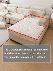 1pc Plush Jacquard Anti-Slip Sofa Seat Cushion Cover, Soft & Skin-Friendly, Suitable For Living Room L-Shaped Combination Sofa And 1/2/3/4 Seater Sofa, Applicable For All Seasons (Sold Individually) - Beige - View 5