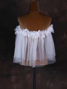 1pc Elegant Bridal Short Shawl With 3D Floral Off-Shoulder Design, Suitable For Weddings, Parties, Easter - Milky - View 6