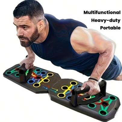 لوح تدريب الضغط الثقيل - سطح مضاد للانزلاق، مناسب لتمارين البطن والصدر والذراعين والساقين والظهر - نظام لياقة بدنية مناسب للجنسين (أسود) - حصيرة تمرين قوية مع أشرطة مقاومة، تدريب قوة للجسم بالكامل، بدون حاجة لطاقة، مدمج وقابل للنقل، مناسب للاستخدام المنزلي، ملحقات صالة الألعاب الرياضية، لوح لياقة بدنية متعدد الوظائف، معدات لياقة بدنية للرجال