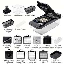 15-In-1 Multifunctional Food Processor, Onion Chopper, Vegetable Slicer, Meat Grinder, Vegetable Dicer, Vegetable Shredder With Blades, Salad Potato Carrot Dicer, Garlic Mincer - Multicolor - View 7