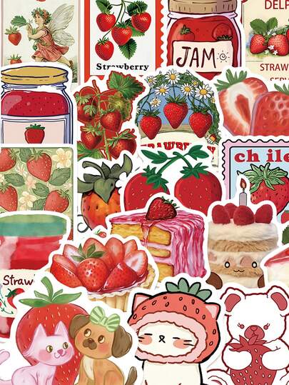 50pcs Cartoon Strawberry Paradise Stickers Cute And Fun Designs Perfect For Skateboards, Guitars, Luggage, Tablets, Parties, And Gift Decorations