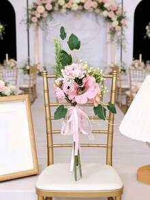Western Style Outdoor Wedding Bride Bouquet, Imitation Rose Bridal Bouquet With Pearl & Tulle Valentine's Day Accessories - Multicolor - View 12