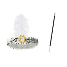1920s Vintage Elegant Feather Headband Collection: Black/White/Red Multi-Color Rhinestone Styles, Suitable For Party, Ball And Retro-Themed Outfits Atmosphere Accessory - Multicolor - View 11