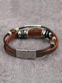 1件时尚绿松石串珠手链，多层皮革情侣手链，派对和节日礼物配饰 - 松石 - 查看 3